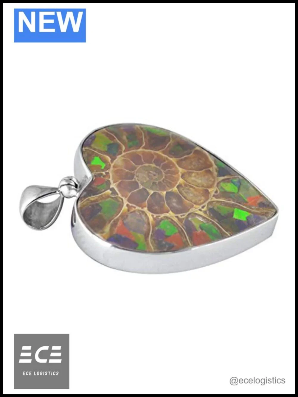 Ammolite Heart Pendant 925 Sterling Silver Handcrafted Fossil Necklace